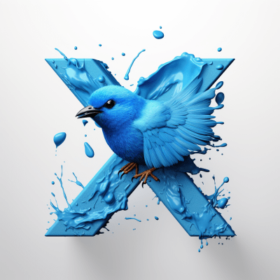 Digital illustration of a blue bird blended with Twitter logo by @saakanava