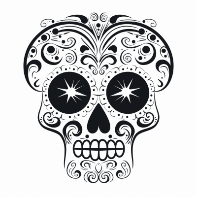Black and white voodoo themed image with intricate line work