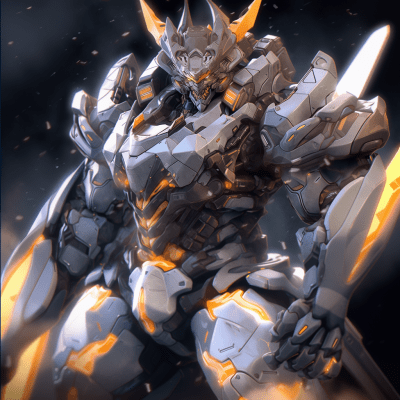 Illustration of a mechanical god beast in epic battle armor