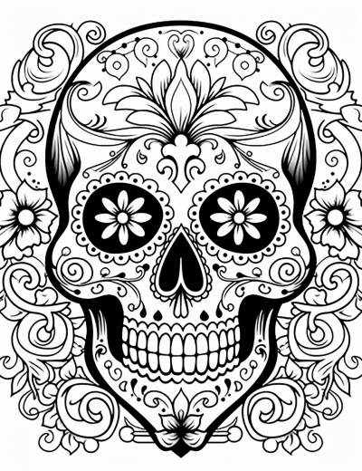 Modern black and white sugar skull vector illustration