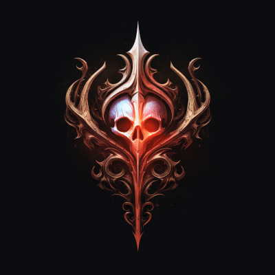 Mysterious fantasy skull spell mark icon on a black background