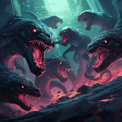 Terrifying terrorwyrms with venomous fangs in a thrilling illustration