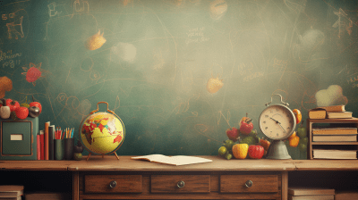 Vibrant school-themed image with educational elements in 16-9 ratio