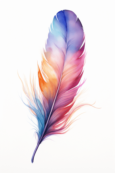 Detailed watercolor feather artwork isolated on white background