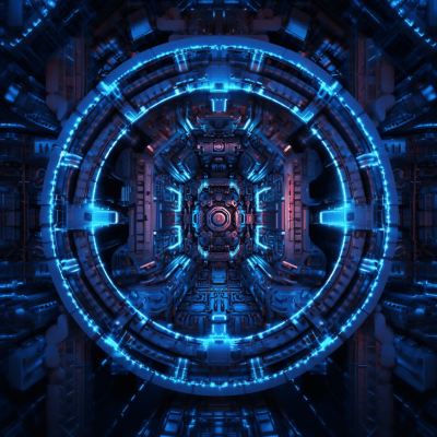 Futuristic fractal background with vibrant patterns and robotics