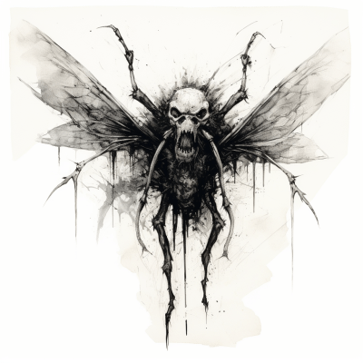 Ink sketch of a dark, grotesque insect-like monster