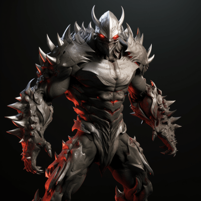 Terrifying female hybrid monster with bone armor and crimson hues