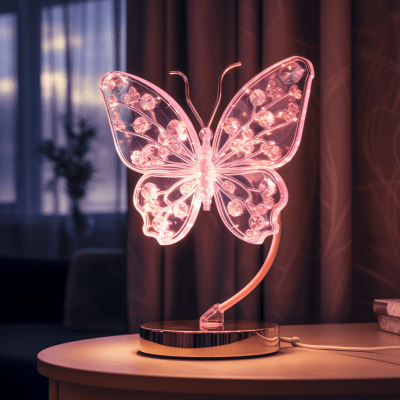 Elegant Crystal Pink Lamp with Swarovski and Gold Butterflies
