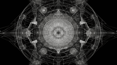 Black and white psychedelic fractal mandala with perfect symmetry