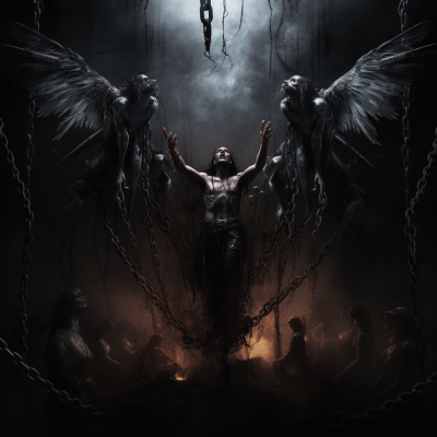 Angels trapped in chains reaching out in ‘Variations Strong’ artwork