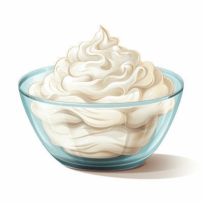 Whimsical illustration of a fluffy whipped cream bowl with white background