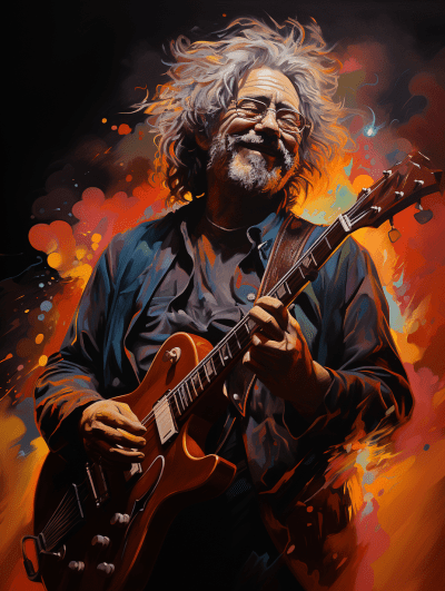 Psychedelic oil painting portrait of Jerry Garcia from Grateful Dead