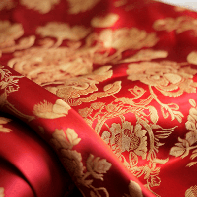 Luxurious red and gold silk brocade with rich texture