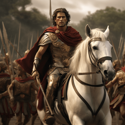 Alexander the Great leading Macedonian army on horseback
