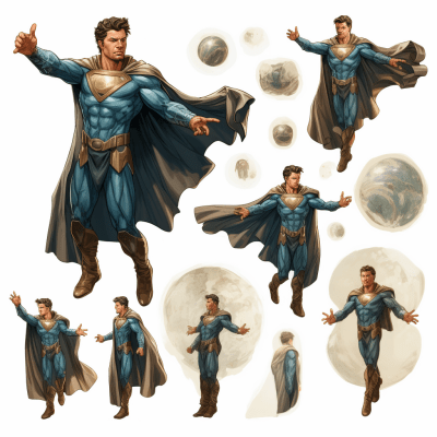 Copernicus as Superman flying through space in different poses