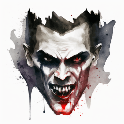 Watercolor head shot of a vampire with fangs for Halloween
