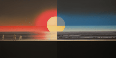 Surrealist sunset and dawn inspired by Magritte, Kapoor, Mondrian