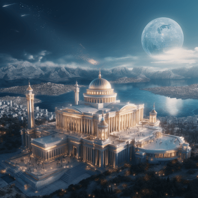 Futuristic Byzantine Empire with Greek Monuments and Palace