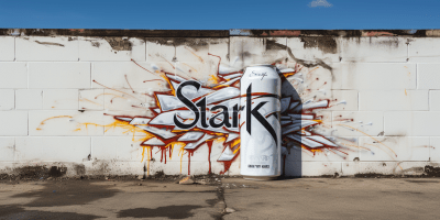 Hyper-realistic new white high-rise with ‘STARK’ graffiti tag