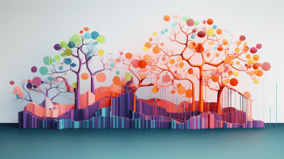 Abstract software design patterns with 3D paper trees by @tatasz