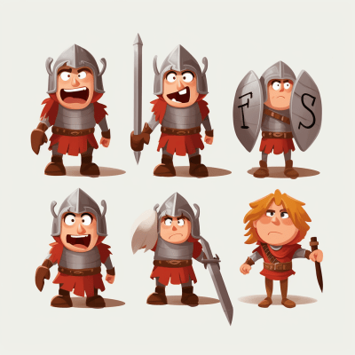 Cute cartoon knight character sheet with poses and expressions