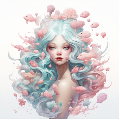 Illustration of a Mermaid with Pastel Jellyfish in Mark Ryden Style