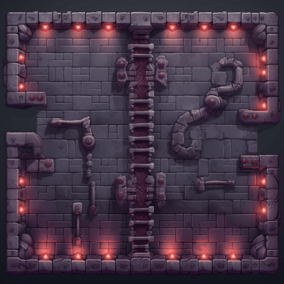 Gritty medieval-cyberpunk dungeon wall with spikes for 2D game