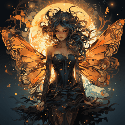 Whimsical vector illustration of a detailed, magical faery