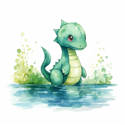 Watercolor Loch Ness Monster in Pokemon Style Game Art