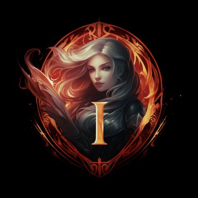 Fiery fantasy mark icon with letters I A in vibrant colors