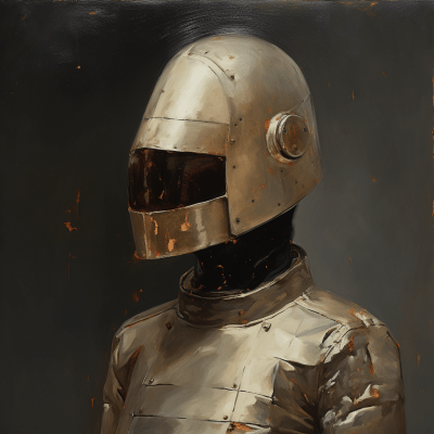 Close-up of artistic metal spaceship figurine inspired by Michael Borremans