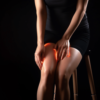 Close-up view of a woman’s knee experiencing severe pain