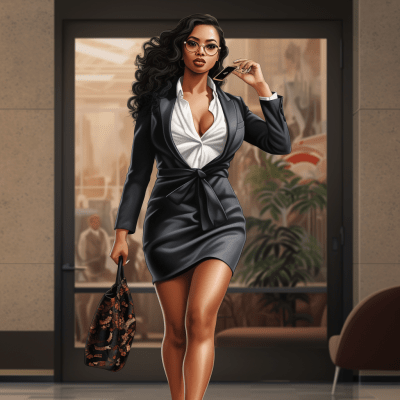 Hyper-realistic illustration of fashionable boss lady with accessories