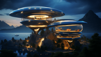 Award-winning autonomous flying saucer homes with neon LED accents