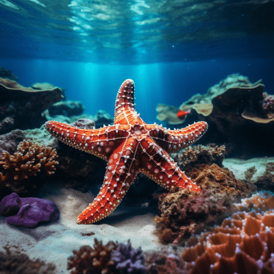 Award-winning photorealistic starfish and coral reef underwater image