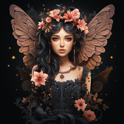 Whimsical vector illustration of a colorful, detailed faery