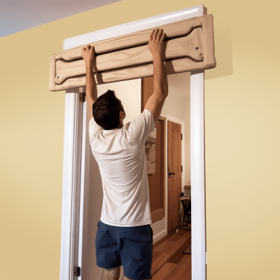 Cartoon man practicing climbing on a wooden hangboard
