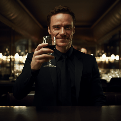 Man with genuine smile holding glass of black liquid in fine dining