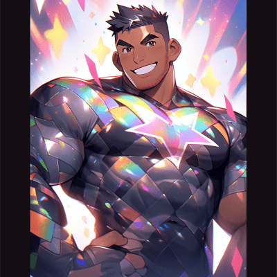 Holographic glitter muscular man with dynamic light play