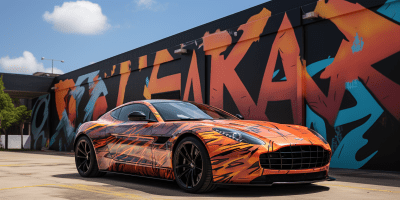 Vibrant ‘STARK’ graffiti tag on a building in Boca Raton with cars