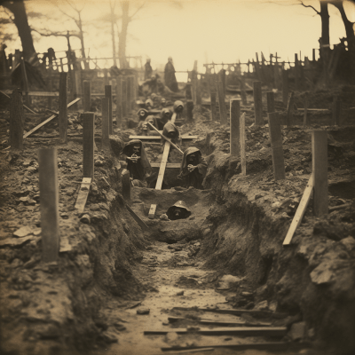 Eerie WWII Prison Graveyard in Japan in Black and White Photo