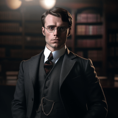 Victorian Era Young Professor in Library with Realistic Lighting