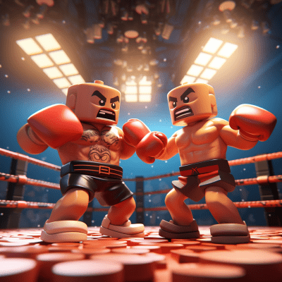 Roblox characters in a boxing match delivering a knockout punch