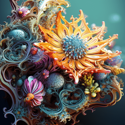 Abstract fractal illustration with psychedelic colors and patterns