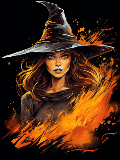 Realistic vector art of a spooky Halloween witch with a mysterious vibe