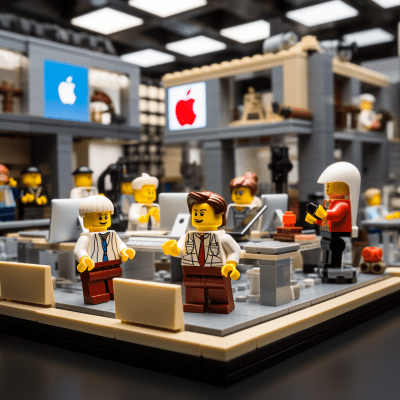 LEGO Apple Store Artwork with Bold Colors and Dynamic Details