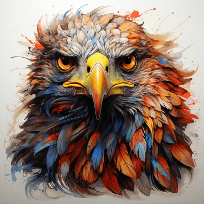 Majestic front-facing eagle head with vibrant colors on white