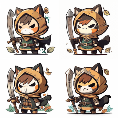 Cute anthropomorphic cat assassin in graphic novel style art