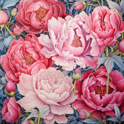 Intricate peony flower pattern by @Bec with colorful pencils