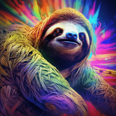Ultra HD 4K 3D art of a psychedelic sloth with soft lighting